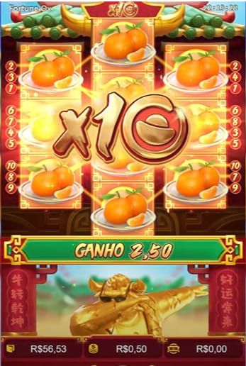 Jogo Fortune Ox no KTO Cassino ganhando tela inicial.